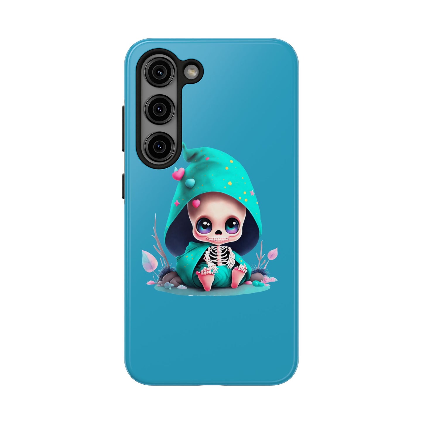 Phone Case - Creepy, But Cute Skeleton in Turquoise Hoodie Design for iPhone and Samsung Smartphones