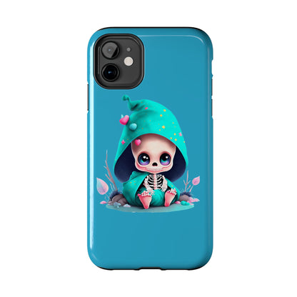 Phone Case - Creepy, But Cute Skeleton in Turquoise Hoodie Design for iPhone and Samsung Smartphones