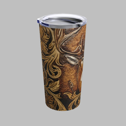 Tumbler 20oz - Brown Leather Look Deer Design