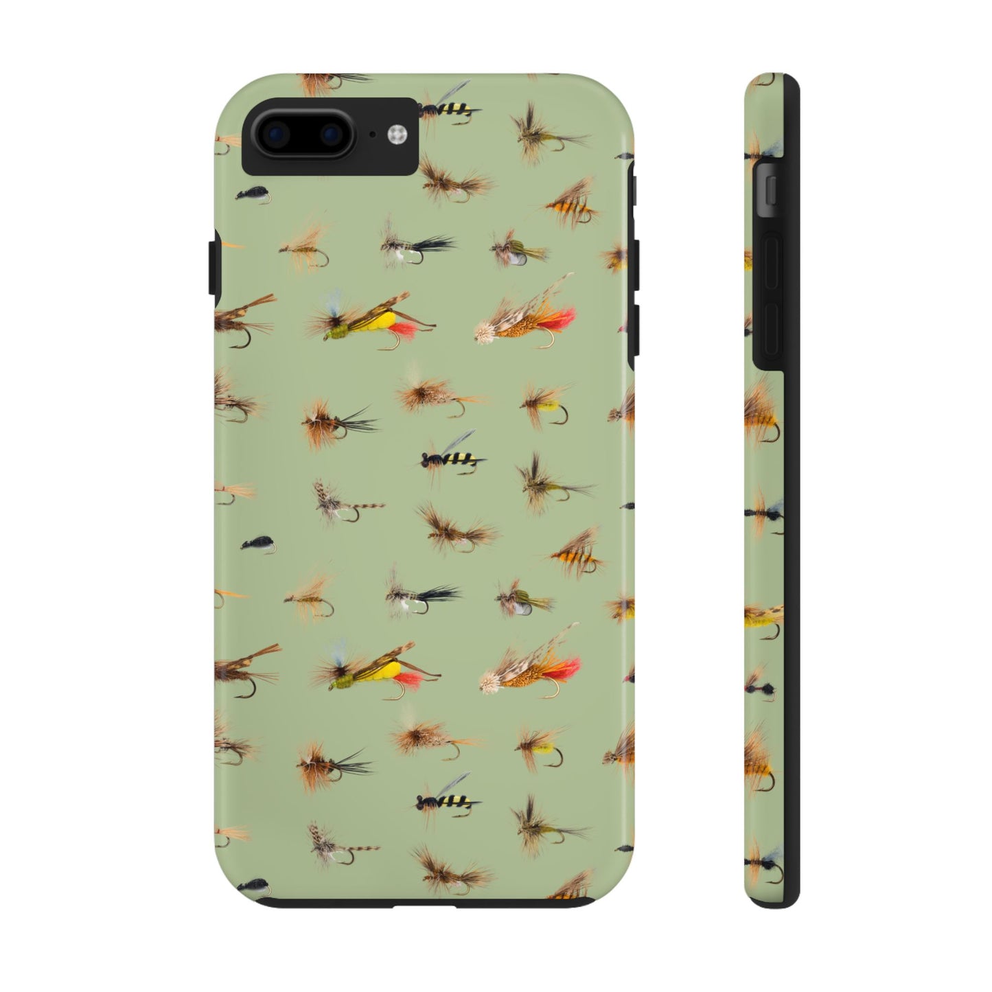 Dry Fly Fishing Lures on Olive Green  - Tough Phone Case for iPhone and Samsung Smartphones