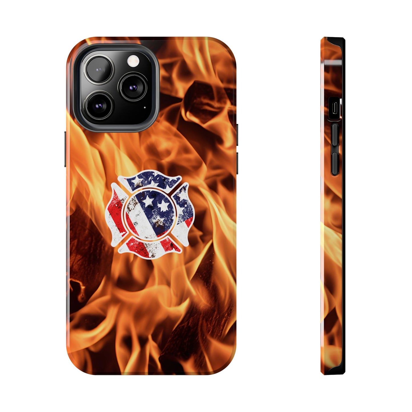 Tough Phone Case: American Flag Firefighter Badge Flames