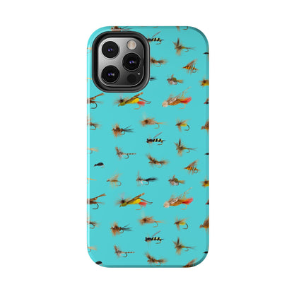 Dry Fly Fishing Lures on Turquoise Tough Phone Case for iPhone and Samsung Smartphones