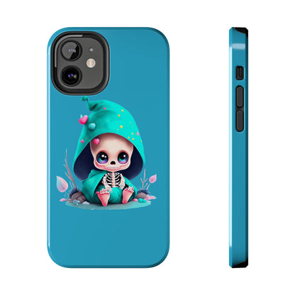 Phone Case - Creepy, But Cute Skeleton in Turquoise Hoodie Design for iPhone and Samsung Smartphones