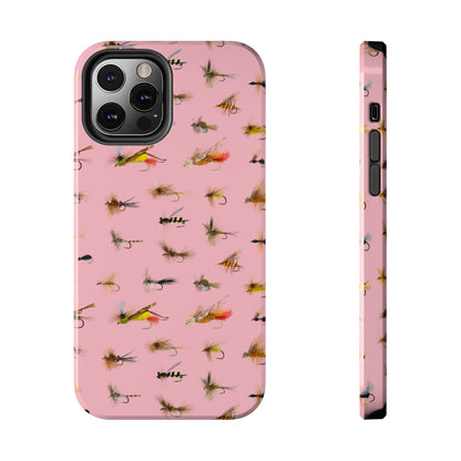 Dry Fly Fishing Lures in Pink Tough Phone Case for iPhone and Samsung Smartphones