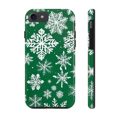 Snowflakes on Green - Tough Phone Case for iPhone and Samsung Smartphones