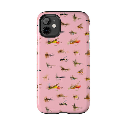 Dry Fly Fishing Lures in Pink Tough Phone Case for iPhone and Samsung Smartphones