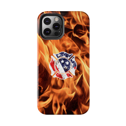 Tough Phone Case: American Flag Firefighter Badge Flames