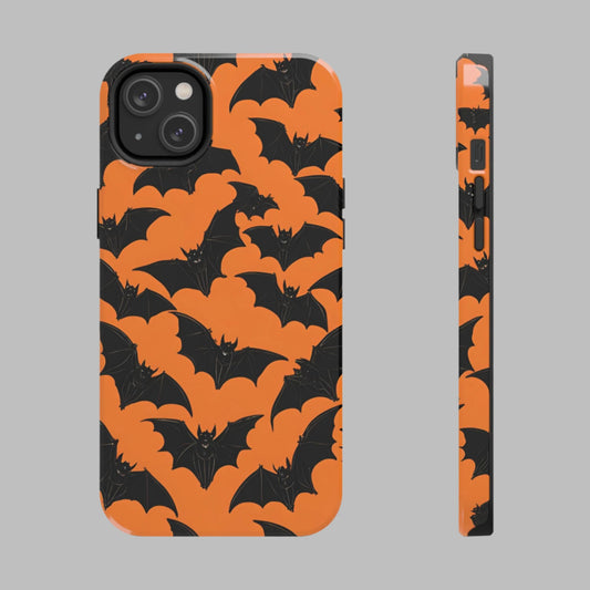 Phone Case Halloween Bats on Orange - Tough Phone Case for iPhones and Samsung Smartphones