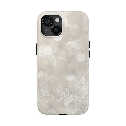 iPhone or Samsung Tough Phone Case White Icey Snowflake Winter Design