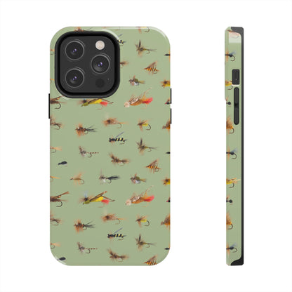 Dry Fly Fishing Lures on Olive Green  - Tough Phone Case for iPhone and Samsung Smartphones