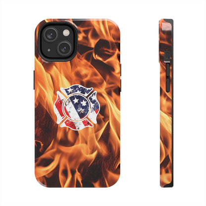 Tough Phone Case: American Flag Firefighter Badge Flames