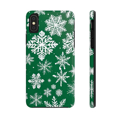 Snowflakes on Green - Tough Phone Case for iPhone and Samsung Smartphones