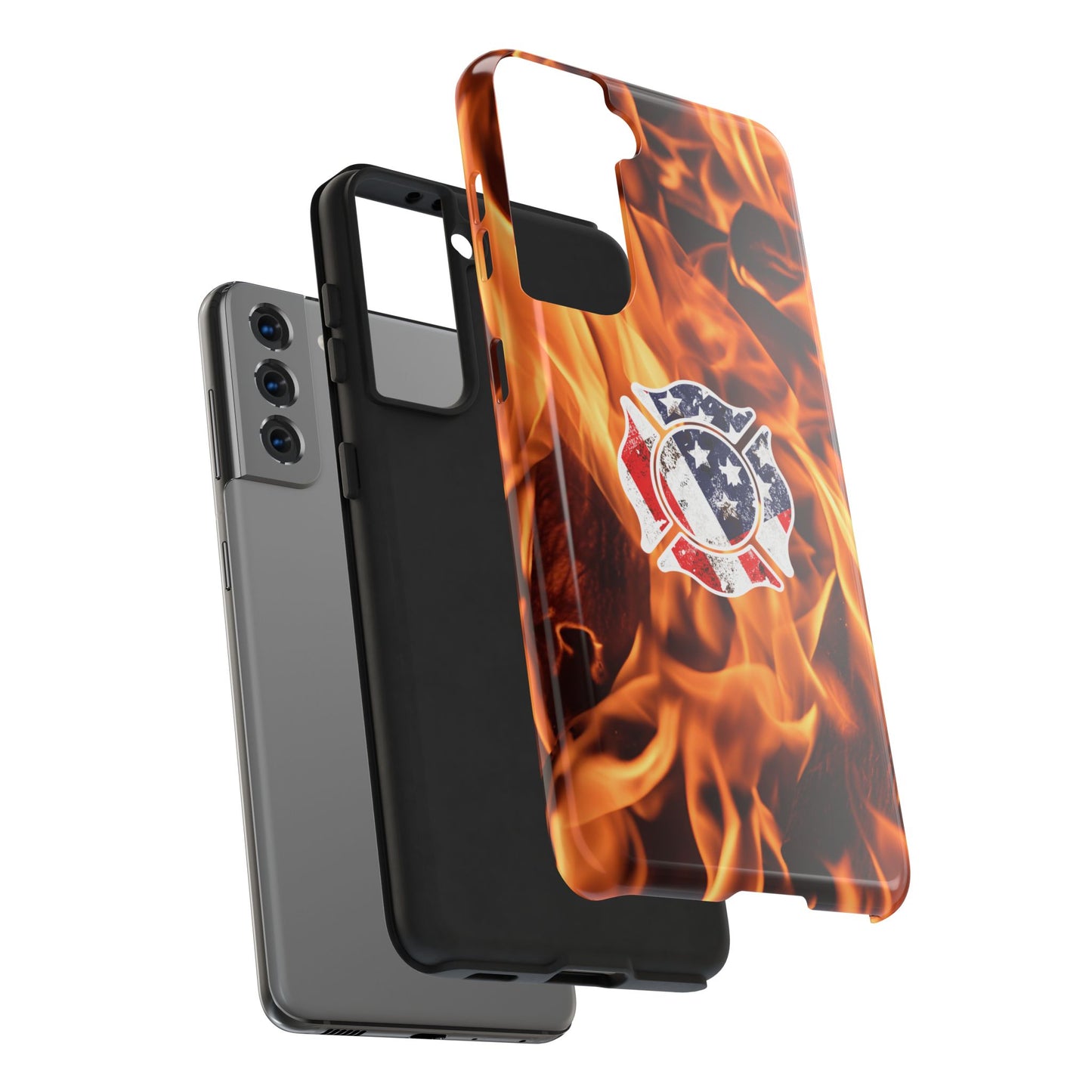 Tough Phone Case: American Flag Firefighter Badge Flames