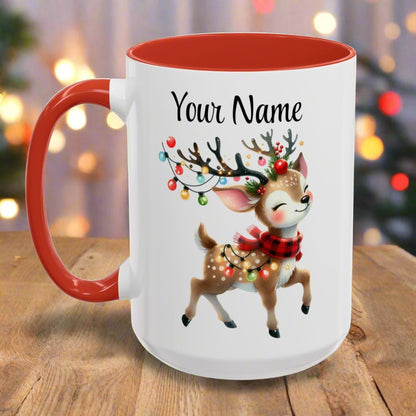 Vintage Reindeer Personalized  Mug Design (11oz or 15oz) Christmas Mug - Design #2