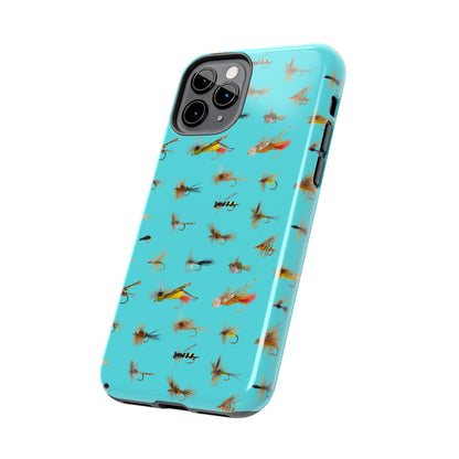 Dry Fly Fishing Lures on Turquoise Tough Phone Case for iPhone and Samsung Smartphones