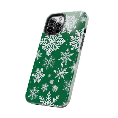 Snowflakes on Green - Tough Phone Case for iPhone and Samsung Smartphones