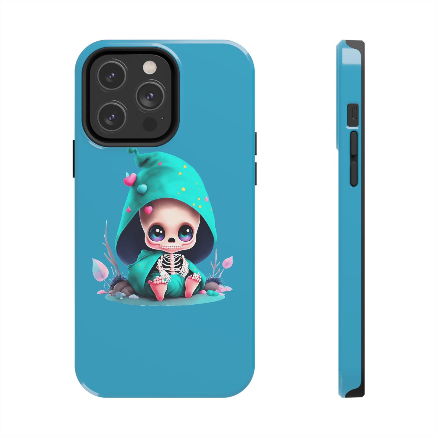 Phone Case - Creepy, But Cute Skeleton in Turquoise Hoodie Design for iPhone and Samsung Smartphones