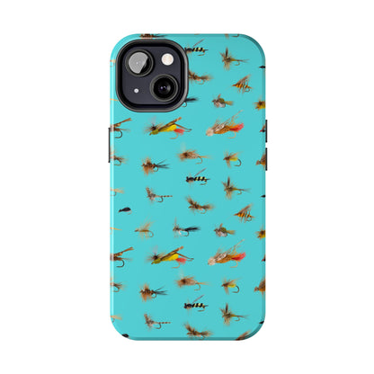 Dry Fly Fishing Lures on Turquoise Tough Phone Case for iPhone and Samsung Smartphones