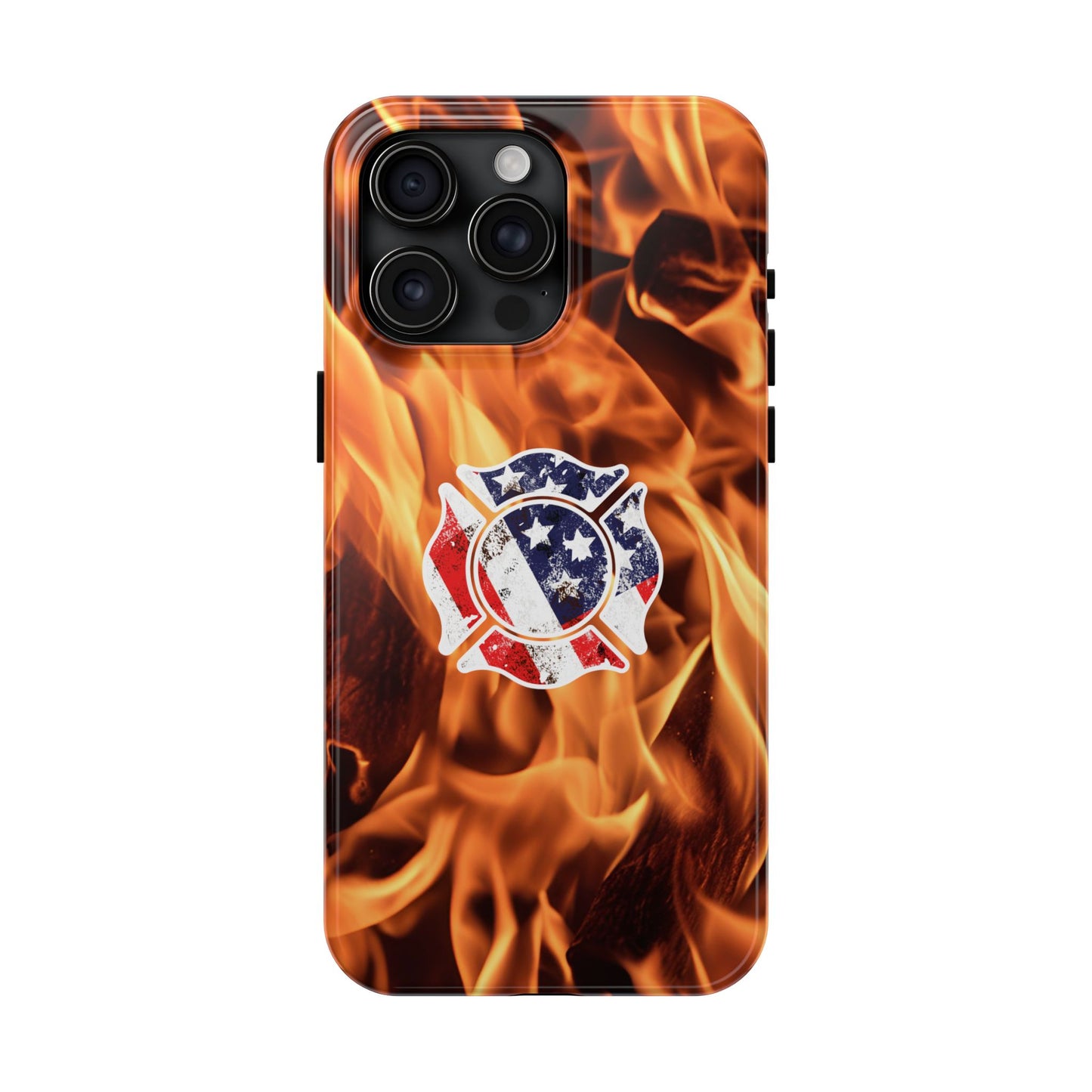 Tough Phone Case: American Flag Firefighter Badge Flames