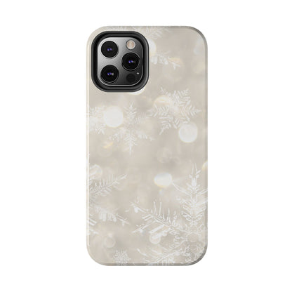 iPhone or Samsung Tough Phone Case White Icey Snowflake Winter Design