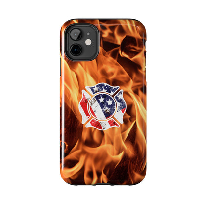 Tough Phone Case: American Flag Firefighter Badge Flames