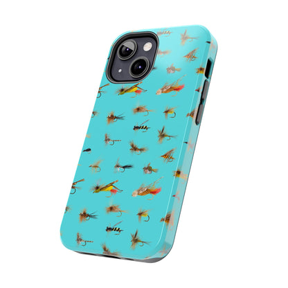 Dry Fly Fishing Lures on Turquoise Tough Phone Case for iPhone and Samsung Smartphones