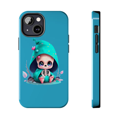 Phone Case - Creepy, But Cute Skeleton in Turquoise Hoodie Design for iPhone and Samsung Smartphones