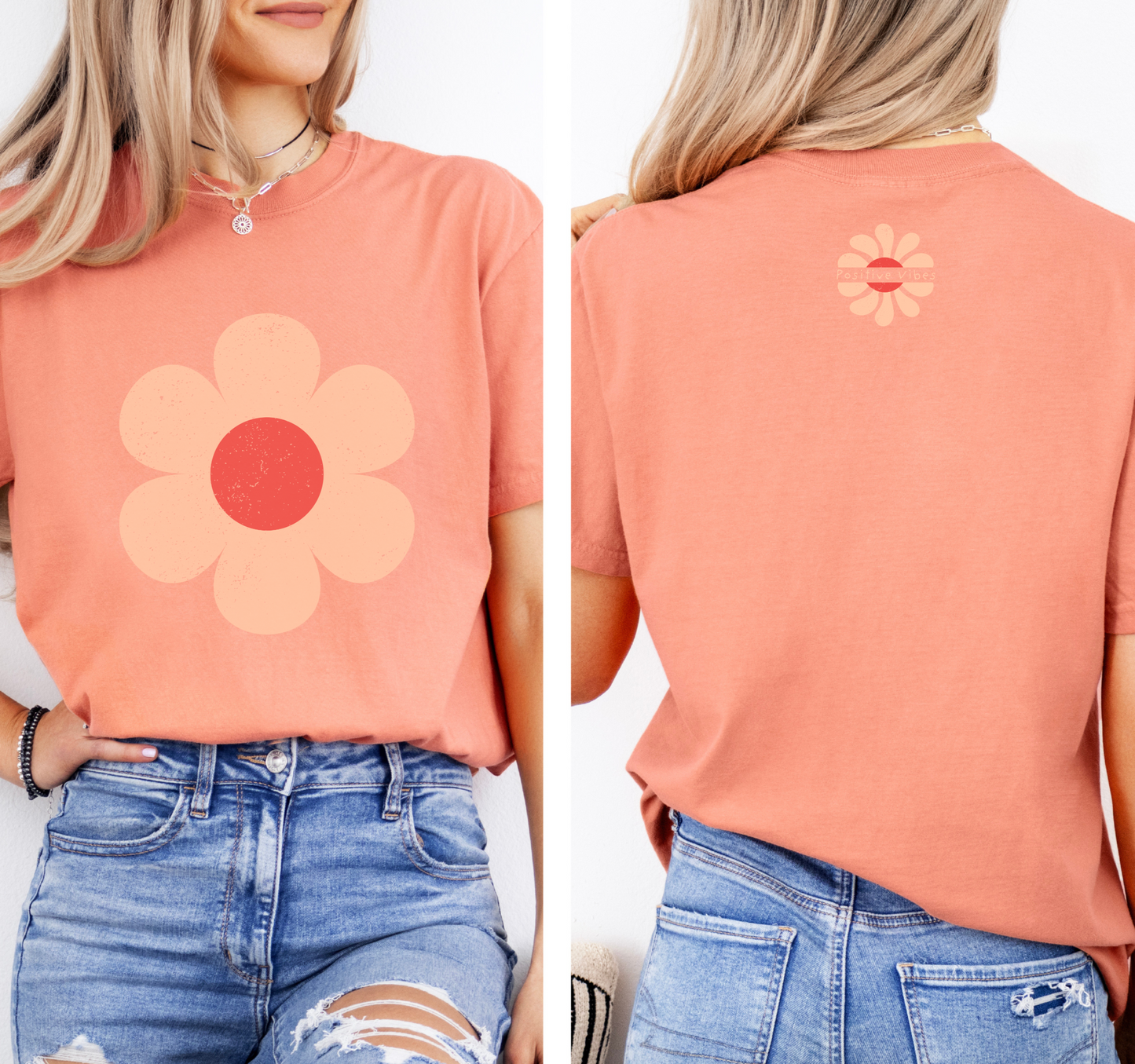 Vintage Distressed Oversized Flower T-shirt - Positive Vibe