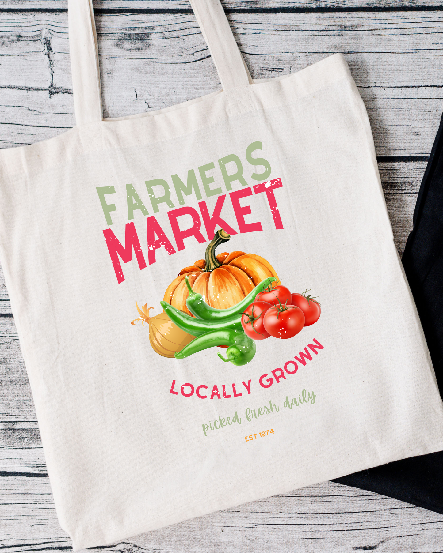 Farmers Market Distressed Design Tote Bag Front and Back Design