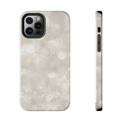 iPhone or Samsung Tough Phone Case White Icey Snowflake Winter Design