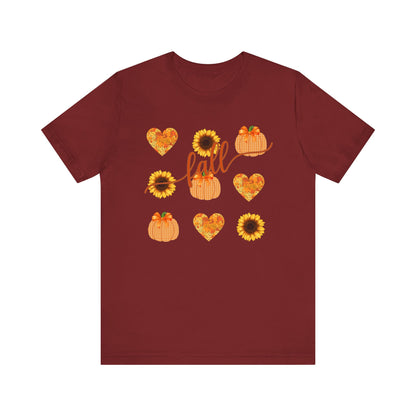 Fall Sweatshirt with Hearts, Sunflowers, and Pumpkins