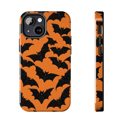 Phone Case Halloween Bats on Orange - Tough Phone Case for iPhones and Samsung Smartphones