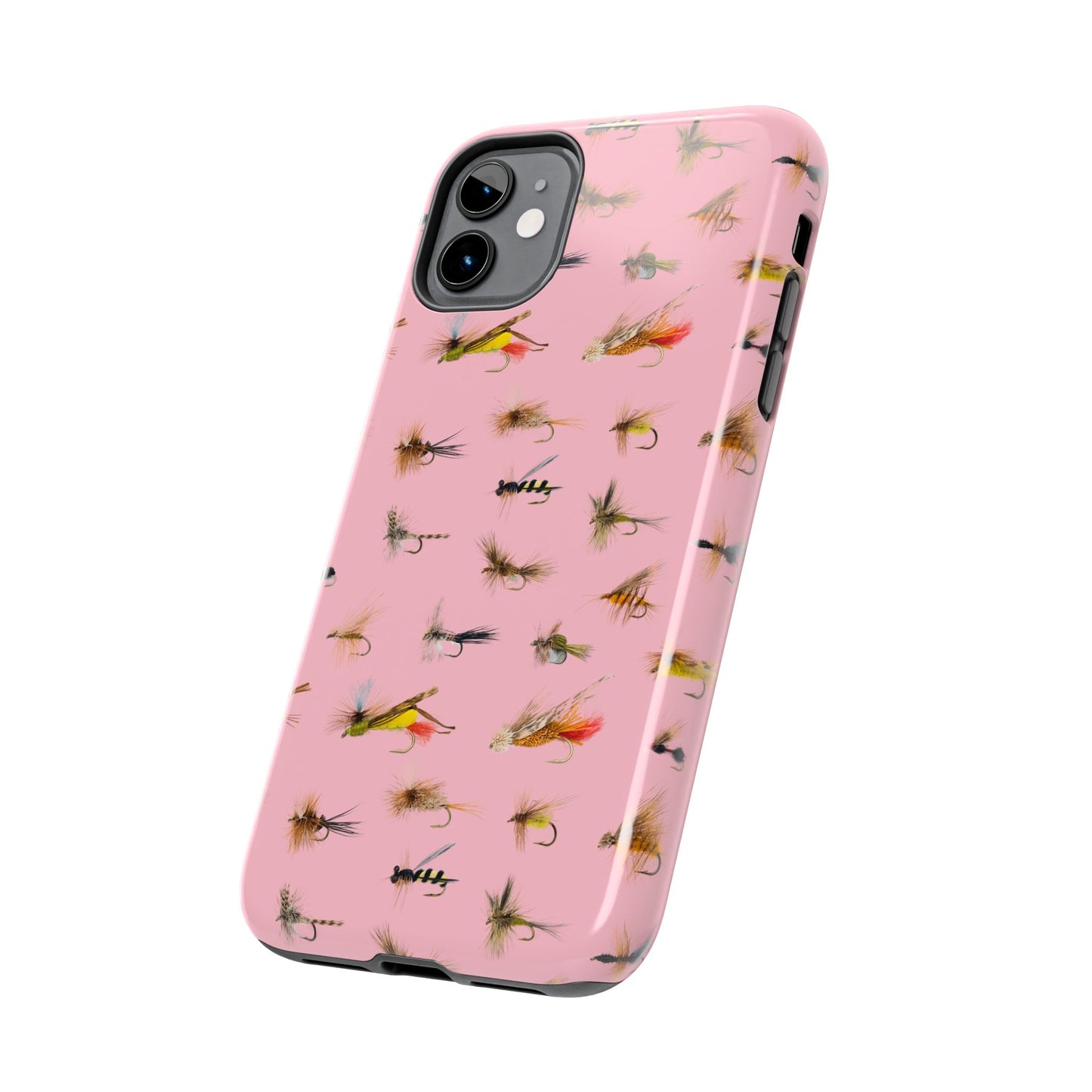 Dry Fly Fishing Lures in Pink Tough Phone Case for iPhone and Samsung Smartphones