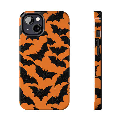 Phone Case Halloween Bats on Orange - Tough Phone Case for iPhones and Samsung Smartphones