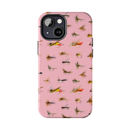 Dry Fly Fishing Lures in Pink Tough Phone Case for iPhone and Samsung Smartphones