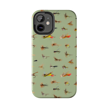 Dry Fly Fishing Lures on Olive Green  - Tough Phone Case for iPhone and Samsung Smartphones