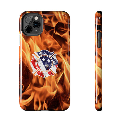 Tough Phone Case: American Flag Firefighter Badge Flames