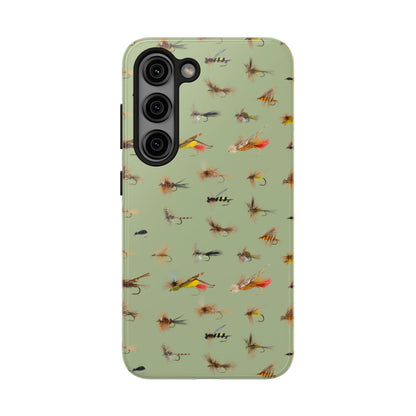 Dry Fly Fishing Lures on Olive Green  - Tough Phone Case for iPhone and Samsung Smartphones