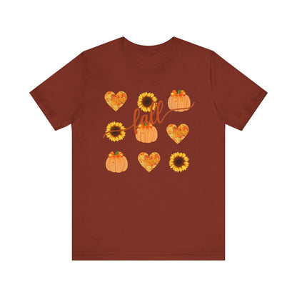 Fall Sweatshirt with Hearts, Sunflowers, and Pumpkins