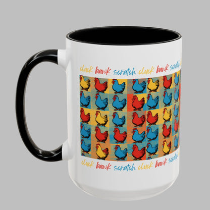 Whimsical Chicken Mug Colorful Cat Pattern Mug - Pop Art Design