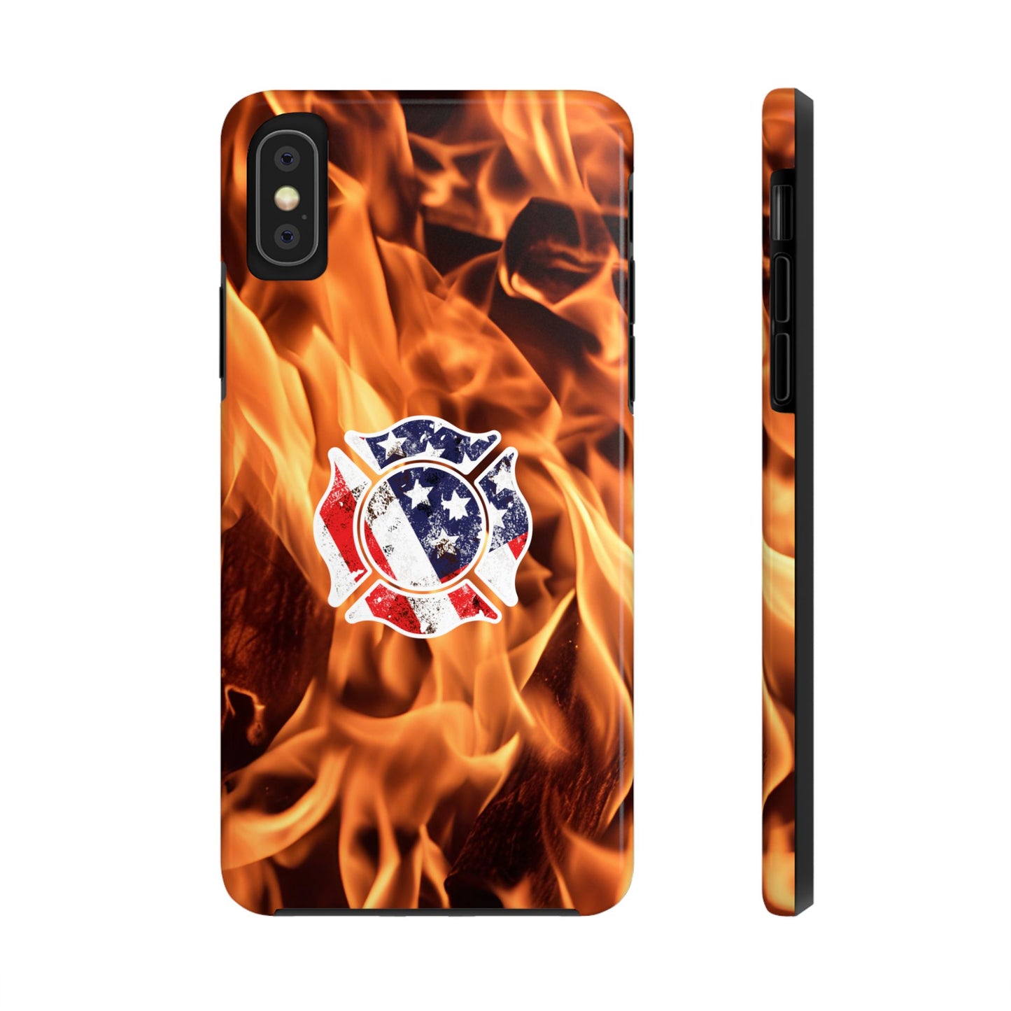 Tough Phone Case: American Flag Firefighter Badge Flames