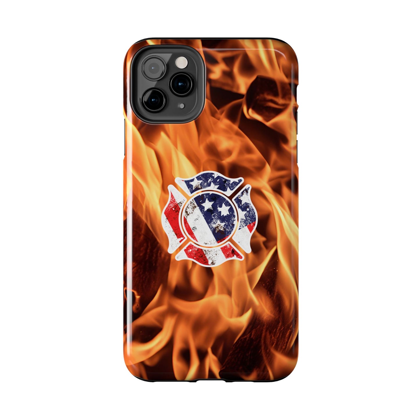 Tough Phone Case: American Flag Firefighter Badge Flames