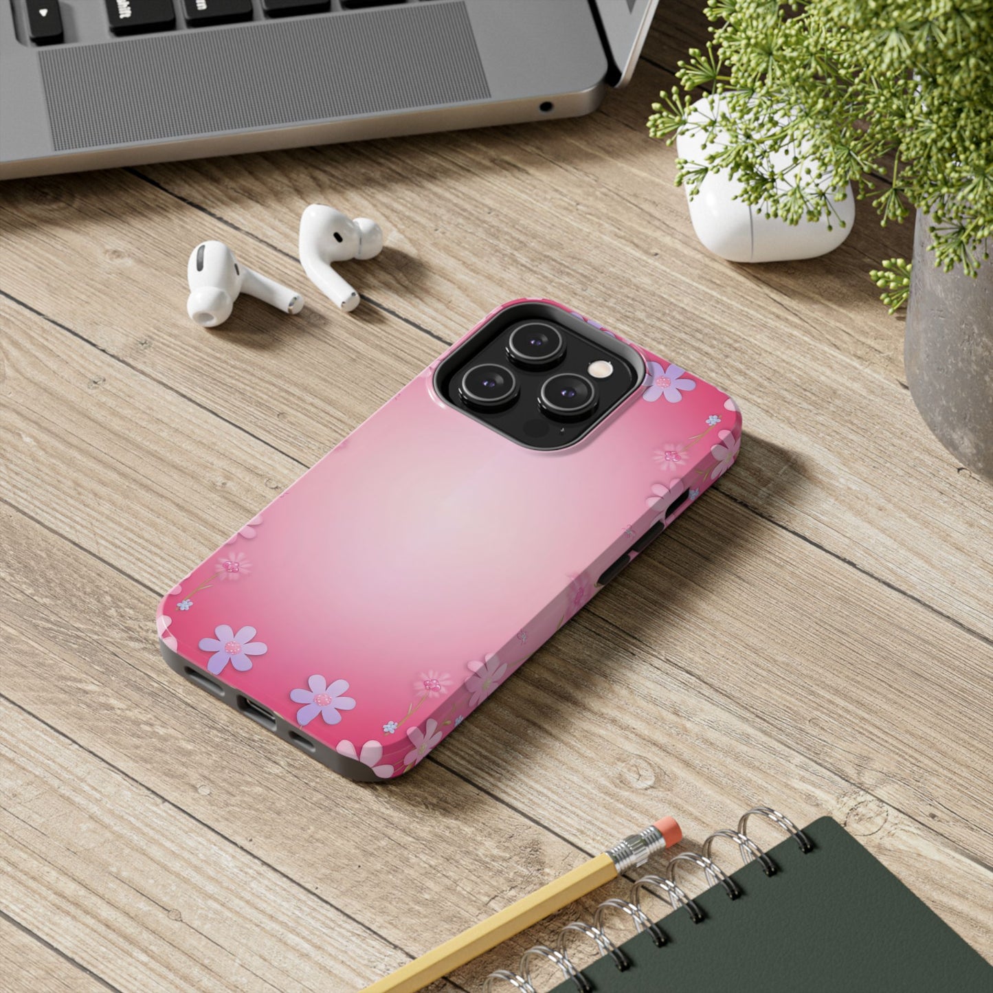 Phone Case - Flowers on Pink Ombre Design