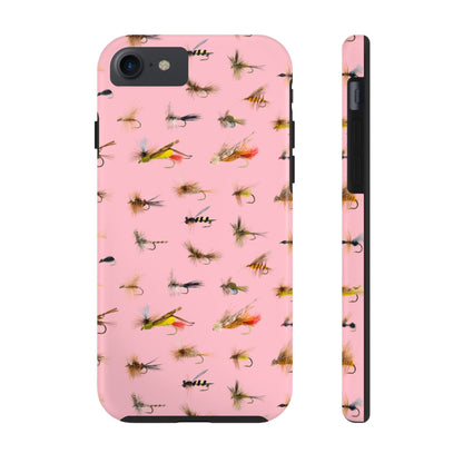 Dry Fly Fishing Lures in Pink Tough Phone Case for iPhone and Samsung Smartphones