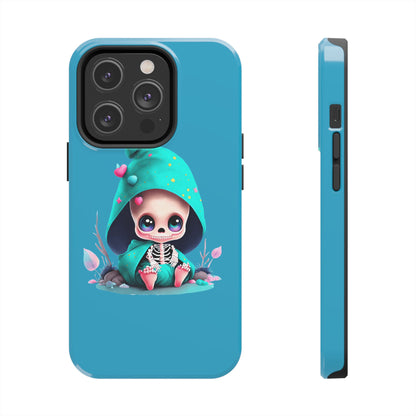 Phone Case - Creepy, But Cute Skeleton in Turquoise Hoodie Design for iPhone and Samsung Smartphones