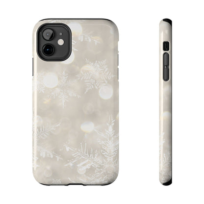 iPhone or Samsung Tough Phone Case White Icey Snowflake Winter Design