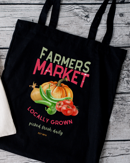 Farmers Market Distressed Design Tote Bag Front and Back Design