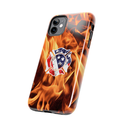 Tough Phone Case: American Flag Firefighter Badge Flames