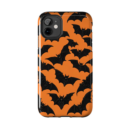 Phone Case Halloween Bats on Orange - Tough Phone Case for iPhones and Samsung Smartphones