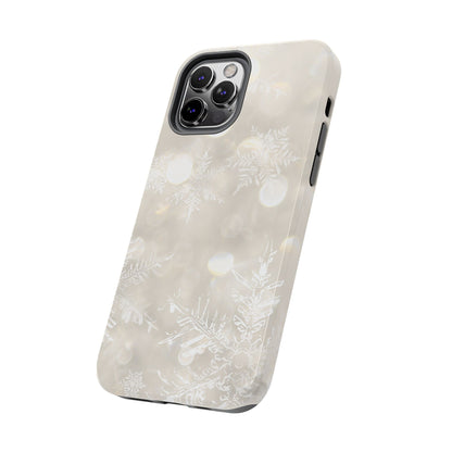 iPhone or Samsung Tough Phone Case White Icey Snowflake Winter Design